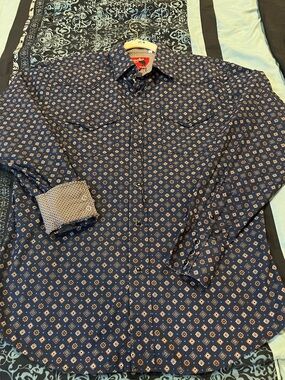RODEO CLOTHING CO. Men's Navy Geometric Print Button-Down Shirt